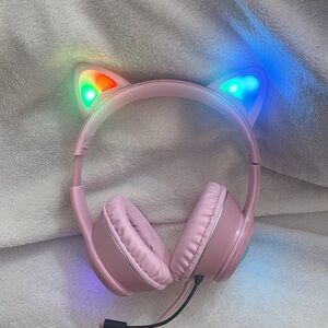 Light Up Pink Cat Ear Headphones with speaking mic